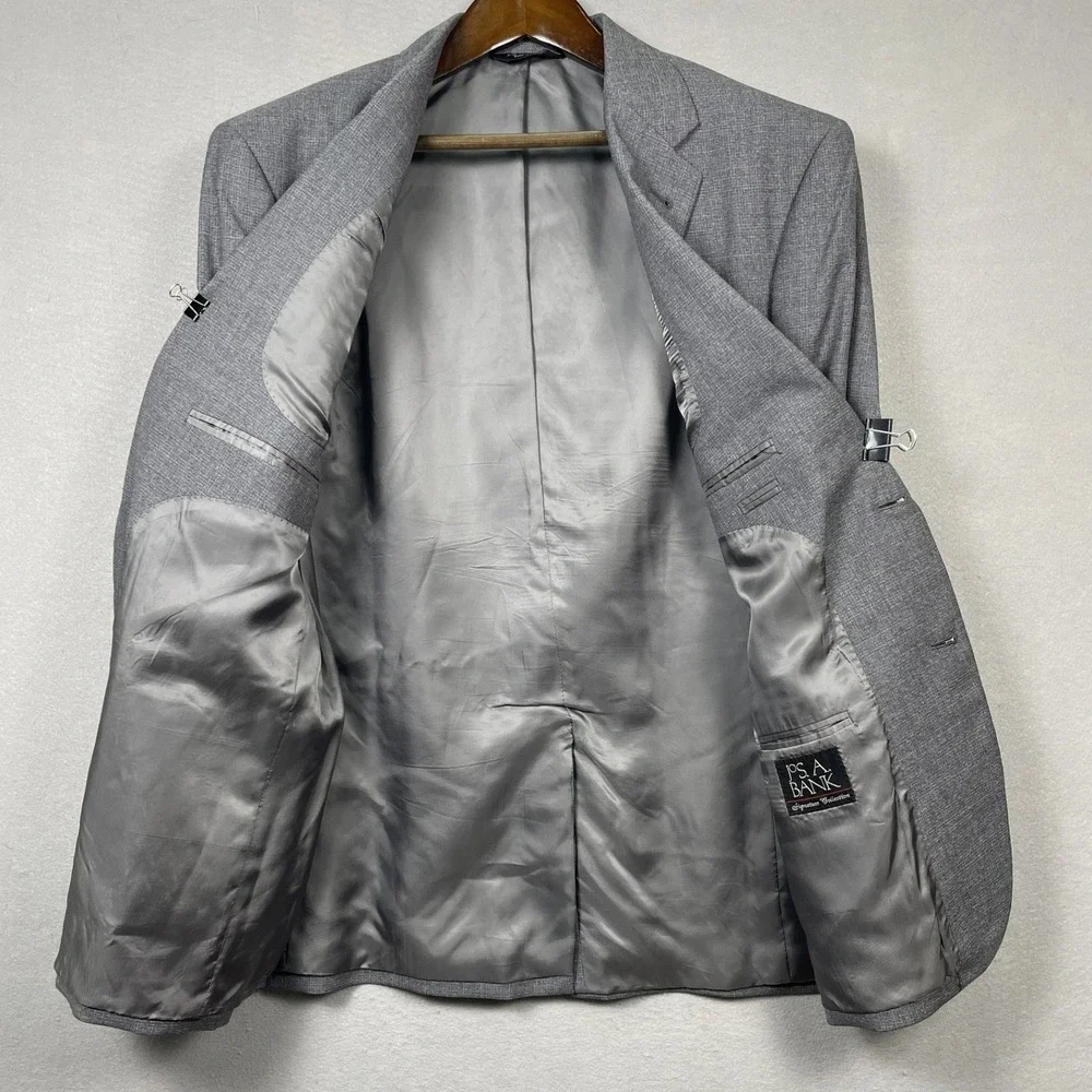 Jos. A. Bank Blazer Mens 44R Grey Signature Collection 100% Wool Two Button